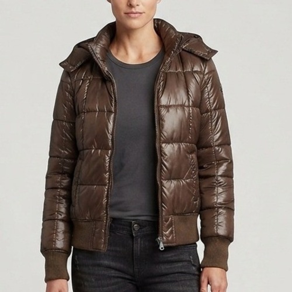 Vintage Y2K Old Navy Brown Quilted Puffer Hooded Jacket Coat Winter Warm Size L